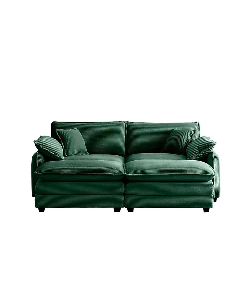 Streamdale Furniture Green Corduroy Two-Seater Sofa with Ottoman