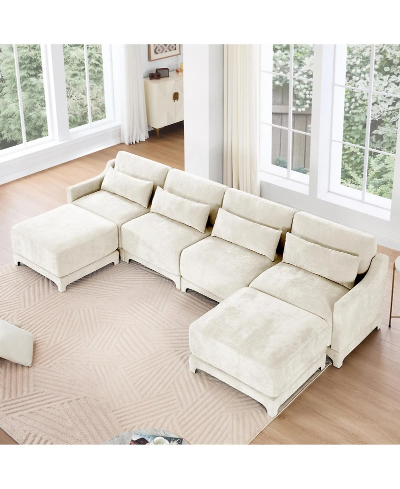 Streamdale Furniture Beige Chenille 4-Seater Sofa with Ottoman