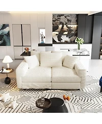 Streamdale Furniture Plush Corduroy 3-Seat Sofa with Ottoman