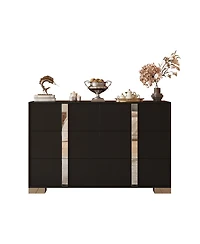 Streamdale Furniture Modern Black Dresser with Mirrored Storage & 6 Drawers