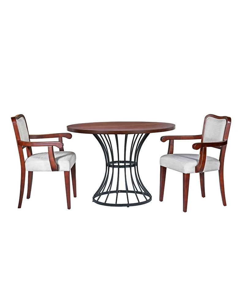 Streamdale Furniture 42" Round Oak Dining Set- Table & 2 Walnut Armchairs