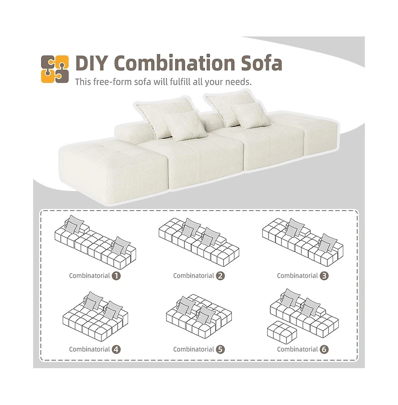 Streamdale Furniture Modern Chenille Sectional Sofa with Ottomans & Pillows - Beige
