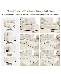 Streamdale Furniture Oversized Cloud Corduroy Sectional Couch with Ottoman & Pillows