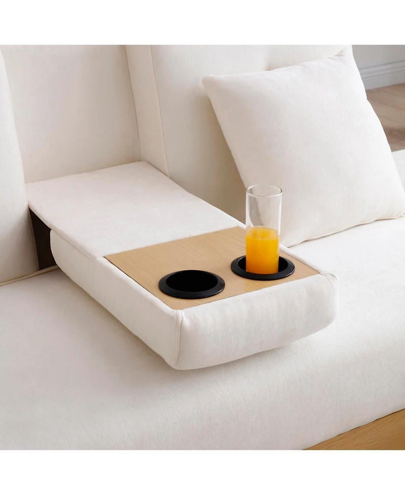 Streamdale Furniture Convertible Sleeper Sofa Bed with Storage Ottoman & Drop Down Table - Beige