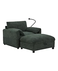 Streamdale Furniture 38" Sofa w/ Storage Ottoman, Usb, Phone Holder, Pockets, Wide Chaise, Chenille