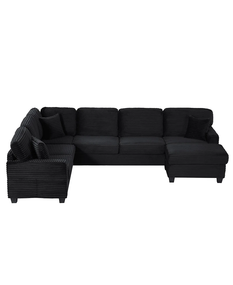 Streamdale Furniture U-Shaped Sectional Sofa with Ottoman & Storage Pockets, Black