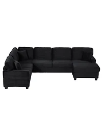 Streamdale Furniture U-Shaped Sectional Sofa with Ottoman & Storage Pockets, Black