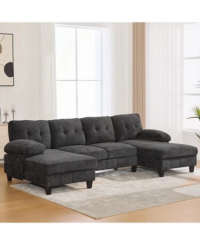 Streamdale Furniture U-Shaped Chenille Sectional Sofa with Dual Chaise & Storage