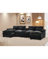 Streamdale Furniture 120" U-Shaped Sofa w/ Console Table, Usb Ports & Pillows