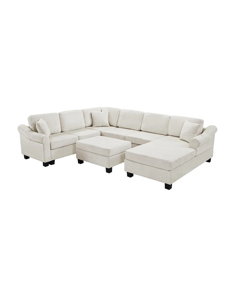 Streamdale Furniture 111.8" U-Shaped Chenille Sectional Sofa with Ottoman