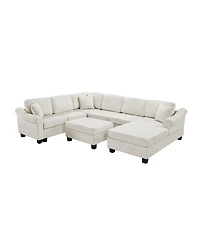 Streamdale Furniture 111.8" U-Shaped Chenille Sectional Sofa with Ottoman