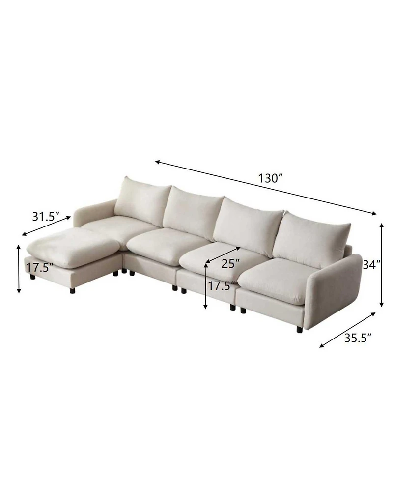 Streamdale Furniture Streamdale 130" Oversize 5-Piece Modular Sectional Sofa with Ottoman