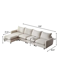 Streamdale Furniture Streamdale 130" Oversize 5-Piece Modular Sectional Sofa with Ottoman