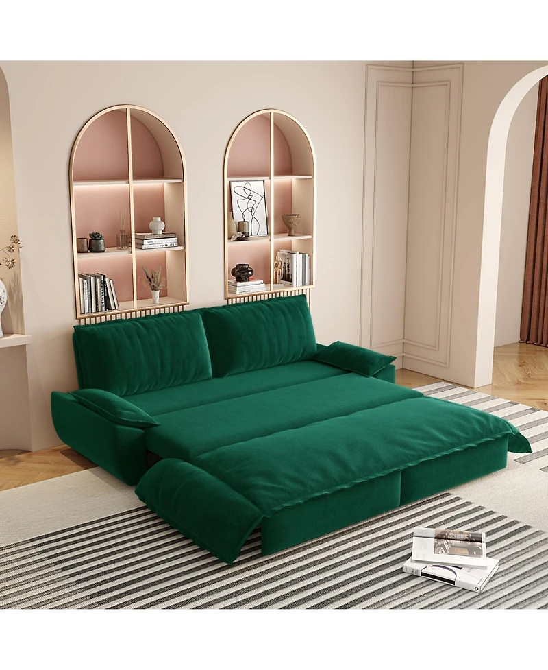 Streamdale Furniture Queen Pull Out Sofa Bed, 3-in-1 Convertible Velvet Loveseat, Green
