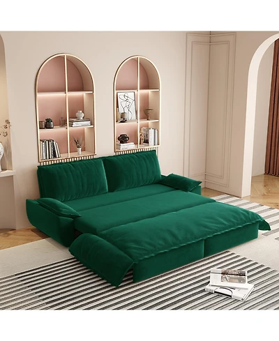 Streamdale Furniture Queen Pull Out Sofa Bed, 3-in-1 Convertible Velvet Loveseat, Green