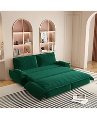 Streamdale Furniture Queen Pull Out Sofa Bed, 3-in-1 Convertible Velvet Loveseat, Green