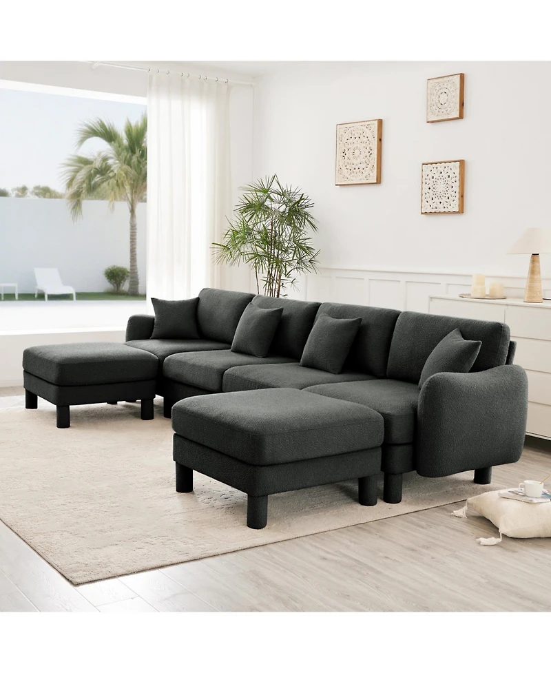 Streamdale Furniture Boucle U-Shape Sectional Sofa with Ottomans & Shell Armrests