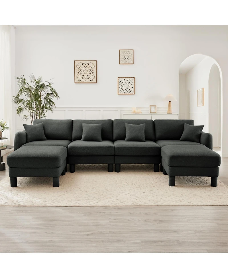 Streamdale Furniture Boucle U-Shape Sectional Sofa with Ottomans & Shell Armrests