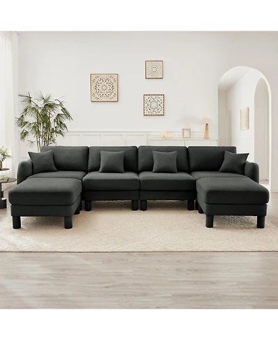 Streamdale Furniture Boucle U-Shape Sectional Sofa with Ottomans & Shell Armrests