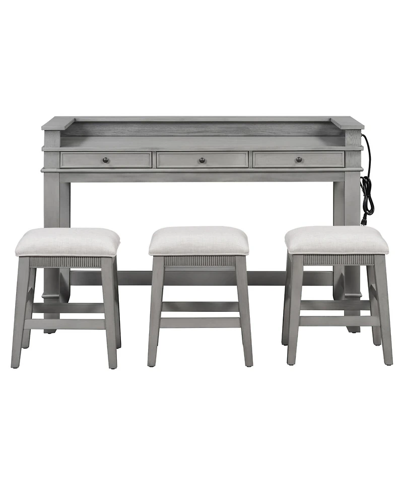 Streamdale Furniture 4-Piece Retro Dining Table Set with 3 Storage Drawers (Light Grey)