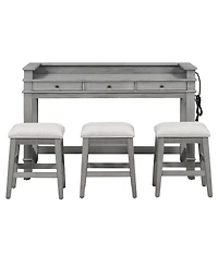 Streamdale Furniture 4-Piece Retro Dining Table Set with 3 Storage Drawers (Light Grey)