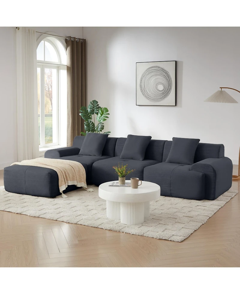 Streamdale Furniture Modern L-Shaped Corduroy Sectional Sofa Dark Gray Oversized 3-Seater Couch