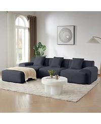 Streamdale Furniture Modern L-Shaped Corduroy Sectional Sofa Dark Gray Oversized 3-Seater Couch
