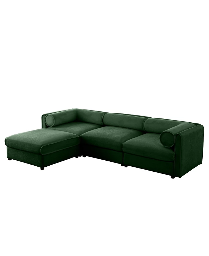 Streamdale Furniture Elegant Green Chenille L-Shaped Sofa with Storage and Ottoman.