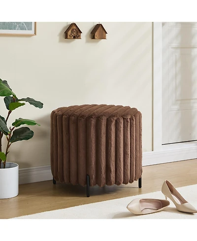 Streamdale Furniture Upholstered Round Ottoman with Metal Legs - Brown