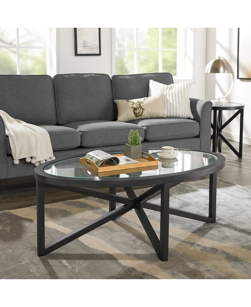 Streamdale Furniture Modern Glass Coffee Table - Wood Base, Round Top