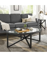 Streamdale Furniture Modern Glass Coffee Table - Wood Base, Round Top