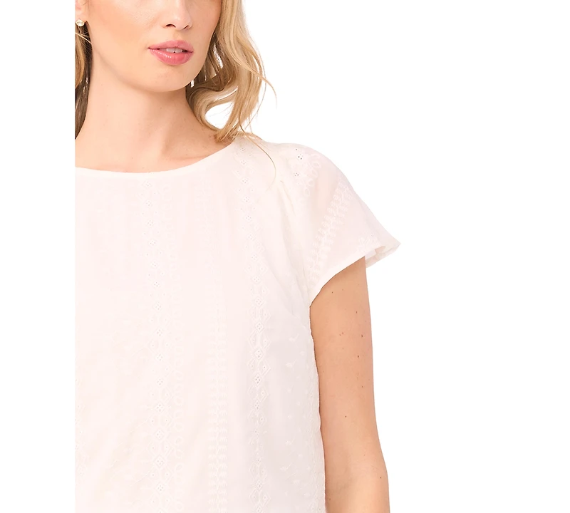 CeCe Women's Flutter Sleeve Crewneck Top