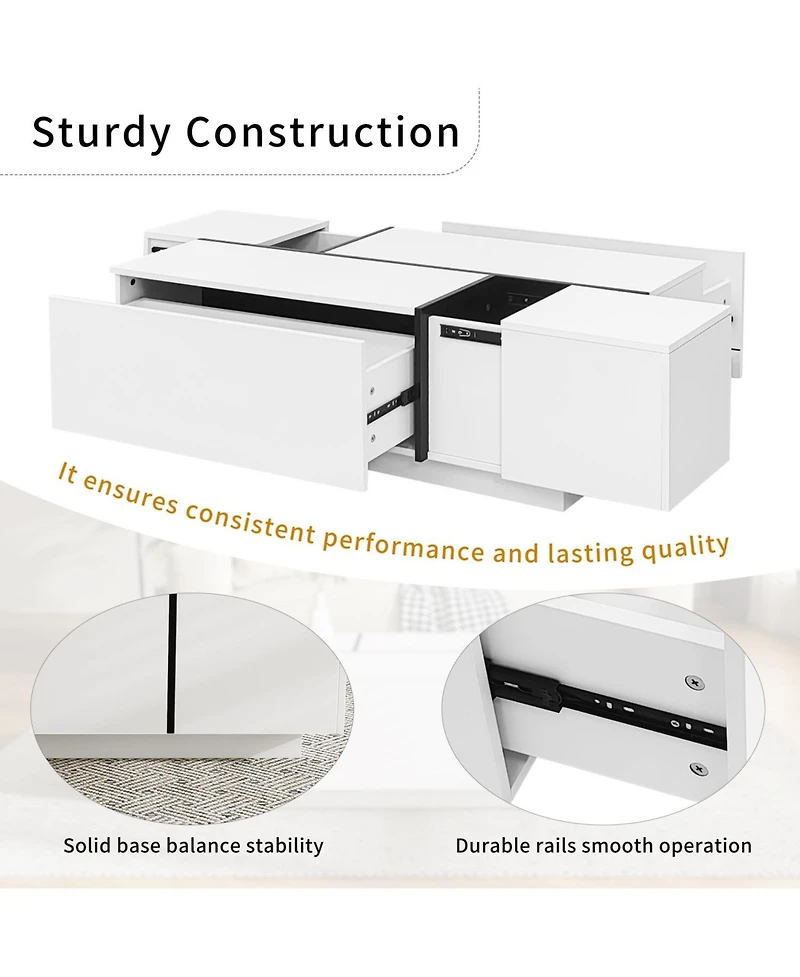 Streamdale Furniture Extendable High-Gloss Coffee Table w/ Storage Drawers