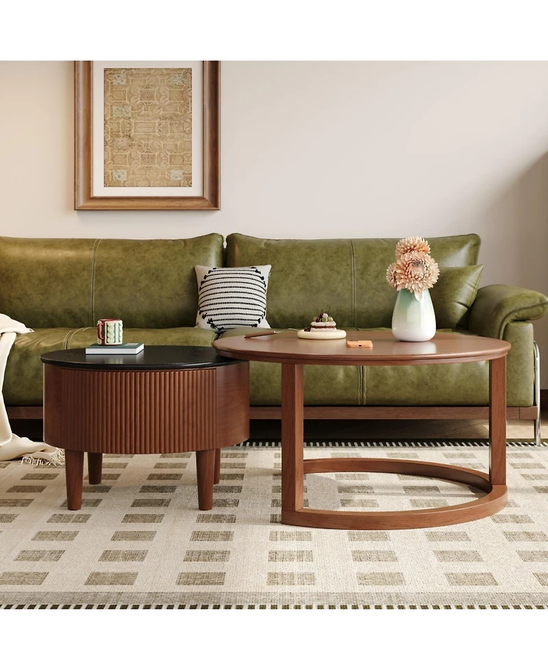 Streamdale Vintage Round Nesting Coffee Table Black & Walnut 31.5"