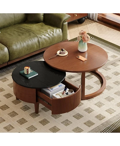 Streamdale Vintage Round Nesting Coffee Table Black & Walnut 31.5"