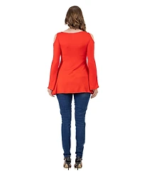 24seven Comfort Apparel Women's Criss-cross Cold Shoulder Long Sleeve Top