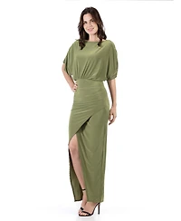 24seven Comfort Apparel Women's Boat Neck Batwing Sleeve Slit Maxi Dress