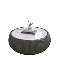 Streamdale Furniture Light Marble Top Leather Drum Coffee Table