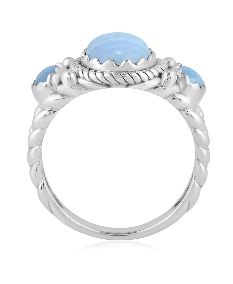 American West Jewelry Sterling Silver Blue Lace Agate 3-Stone Ring