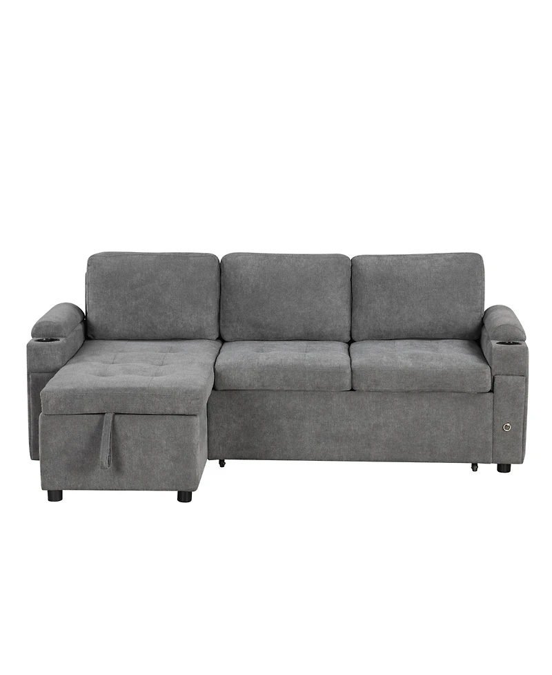Streamdale 83.5" L-Shaped Sofa Bed with Storage, Cup Holders & Usb