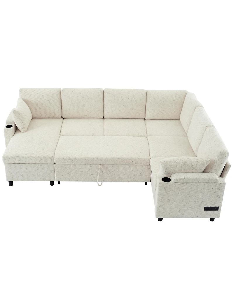 Streamdale Furniture 109.9" U-Shaped Sectional Sofa Bed with Storage, Cup Holders & Charging