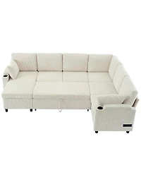 Streamdale Furniture 109.9" U-Shaped Sectional Sofa Bed with Storage, Cup Holders & Charging