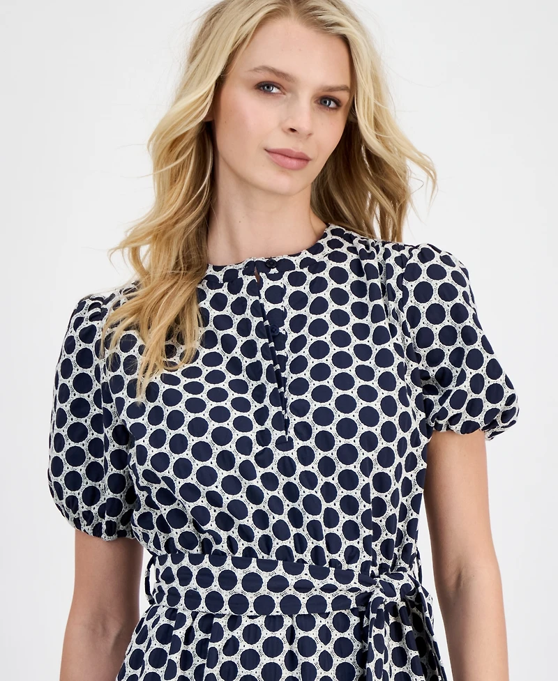 T Tahari Women's Embroidered Tie-Waist Midi Dress