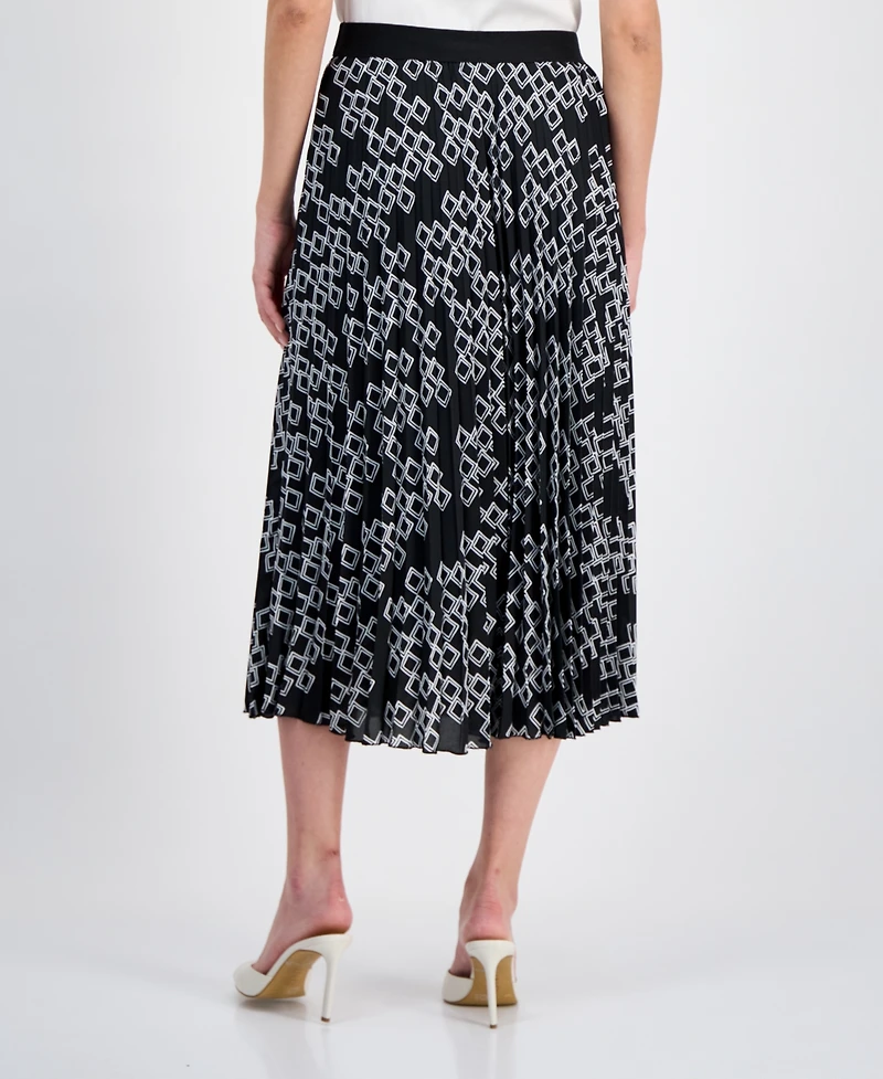 T Tahari Women's Printed Pleated Midi Skirt