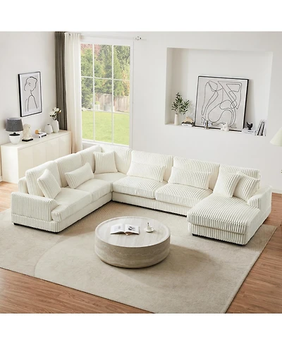 Streamdale 129" U-Shaped Sectional Sofa Corduroy with Chaise
