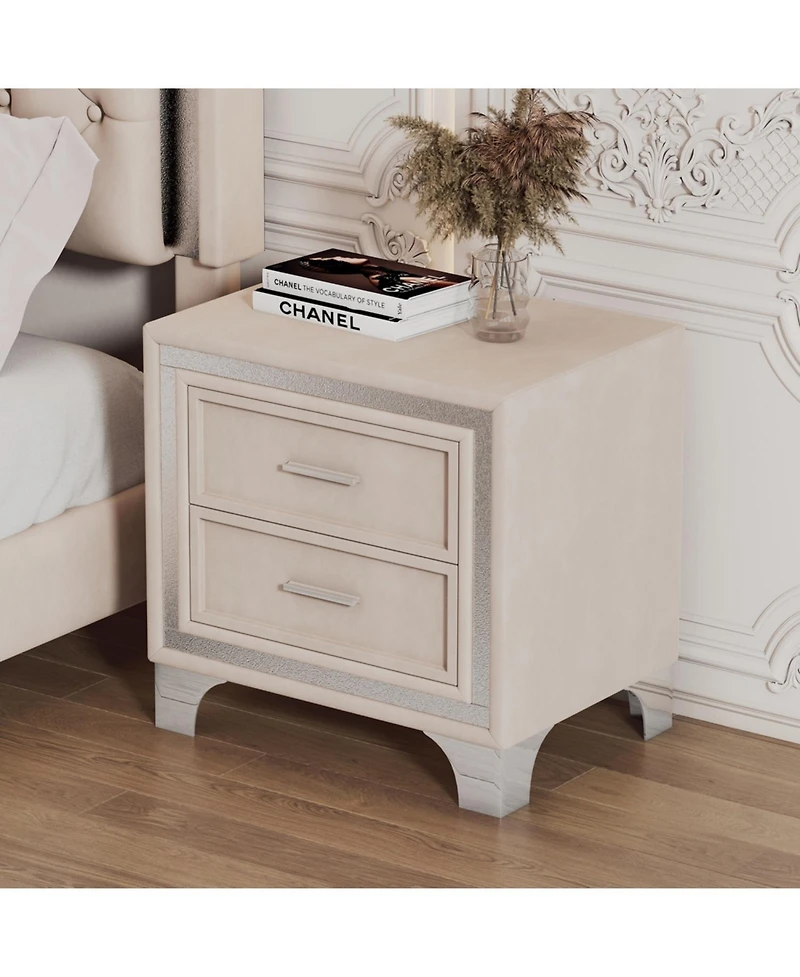 Streamdale Furniture Mid-Century Velvet Nightstand, Pink