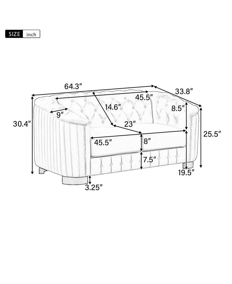 Streamdale Furniture 64.3" Velvet Loveseat Sofa