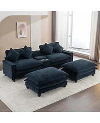 Streamdale Furniture Chenille Sectional Sofa w/Ottomans Usb Cup Holders & Storage