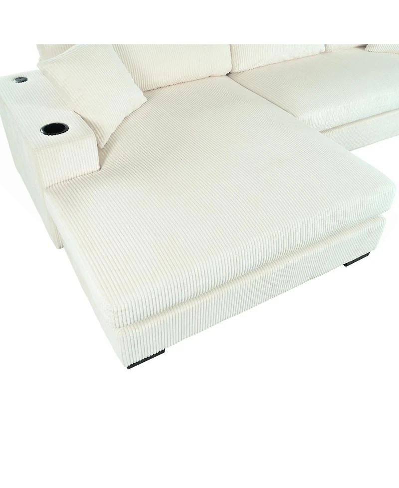 Streamdale Furniture Large Sectional Sofa Thick Cushions Cup Holders & Charging