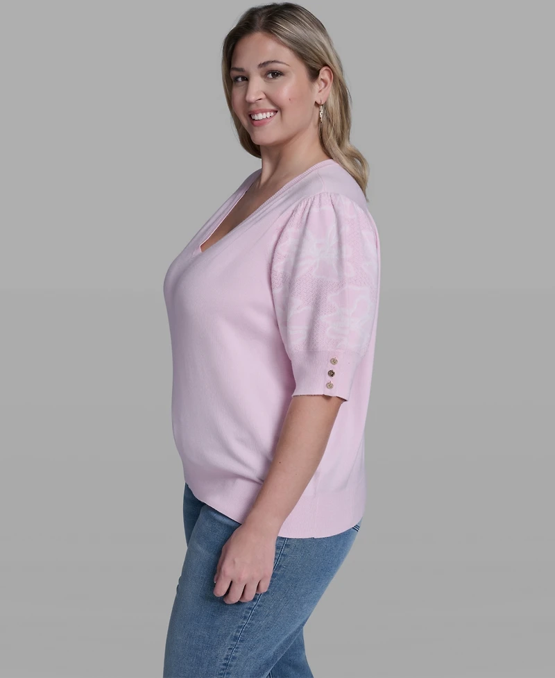 Karl Lagerfeld Paris Plus Floral Printed Sleeve Sweater